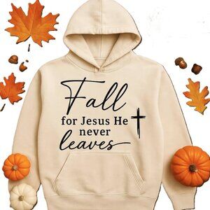Fall for Jesus Hoodie – Christian Faith Graphic Sweatshirt – Autumn Leaves Theme